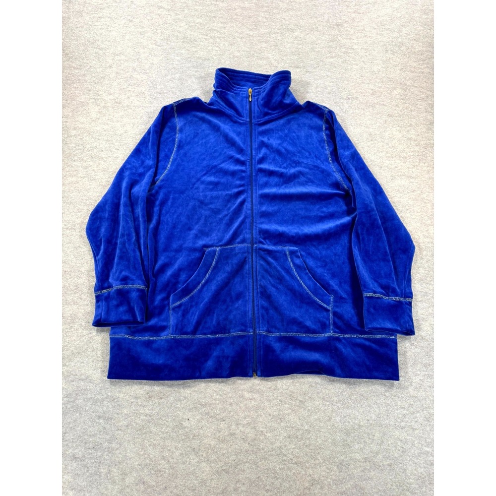 Liz & Me Sport Jacket Womens 0X 14-16 Royal Blue Cotton Plush Velour Zip Up